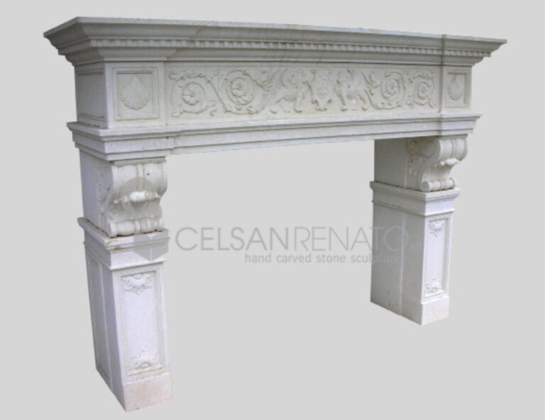 Renaissance fireplace in Vicenza Stone, Natural Finish