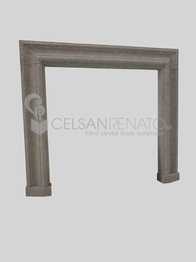 Salvator Rosa Lightweight Fireplace in Gray Vicenza Stone, Natural Finish