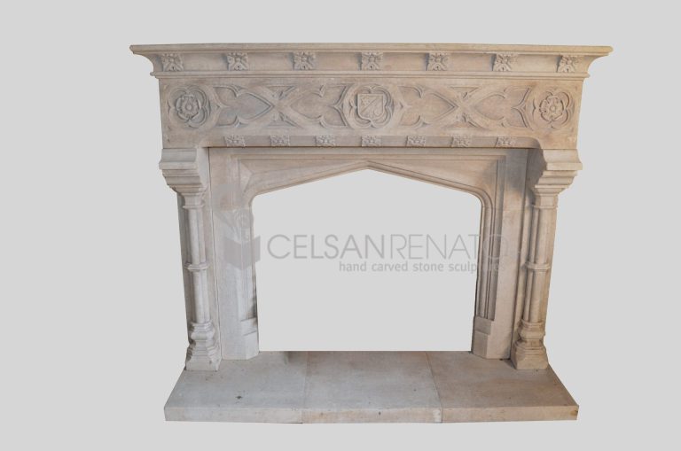 English Style fireplace in Vicenza Stone, Antique Finish