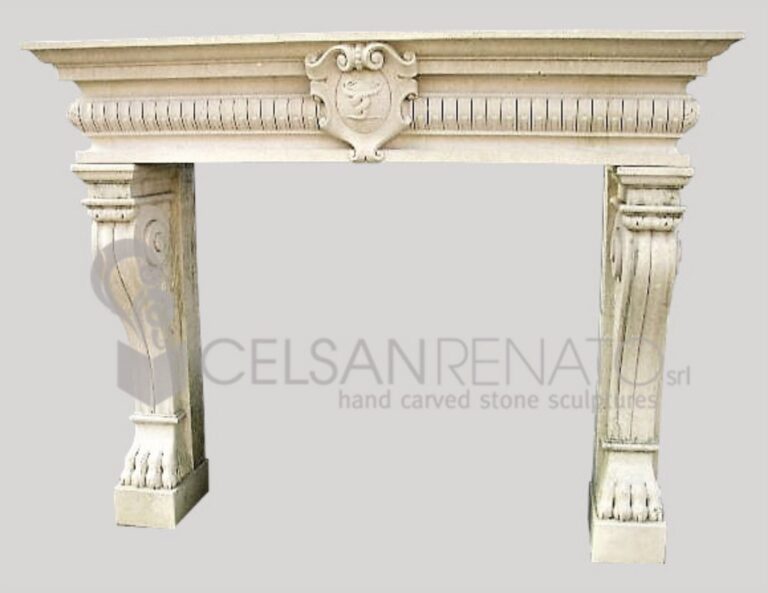 Vicenza Stone Lion's Paw fireplace, Natural Finish