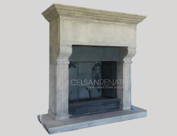 Monumental fireplace in Lecce Stone, Natural Finish