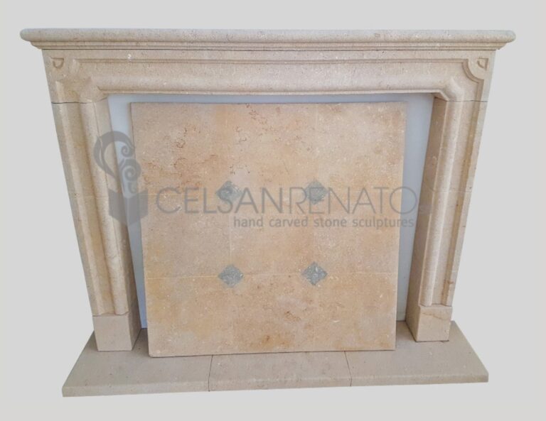 Simple fireplace in Gilded Yellow Vicenza Stone, Natural Finish