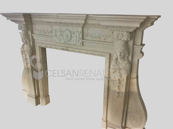 English Style fireplace in Lecce Stone, Natural Finish