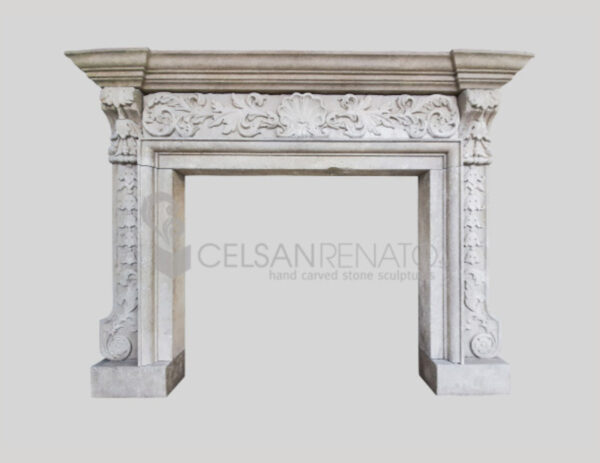 Liberty-style fireplace in Vicenza Stone, Antique Finish