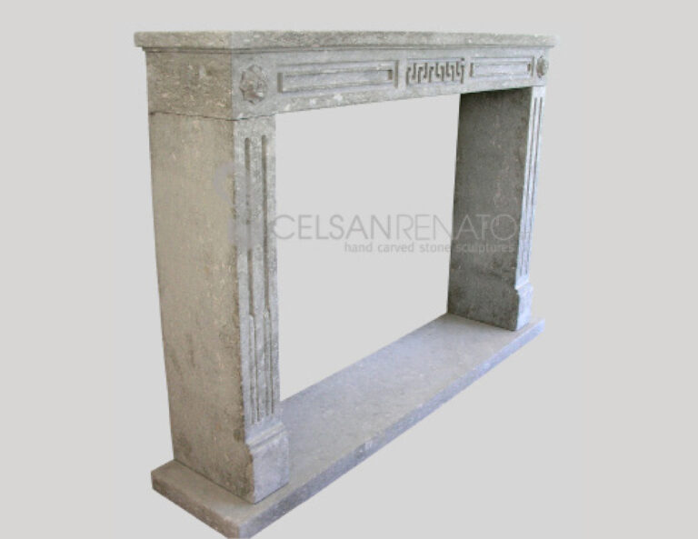 Louis XVI-style fireplace in gray Vicenza Stone, Natural Finish