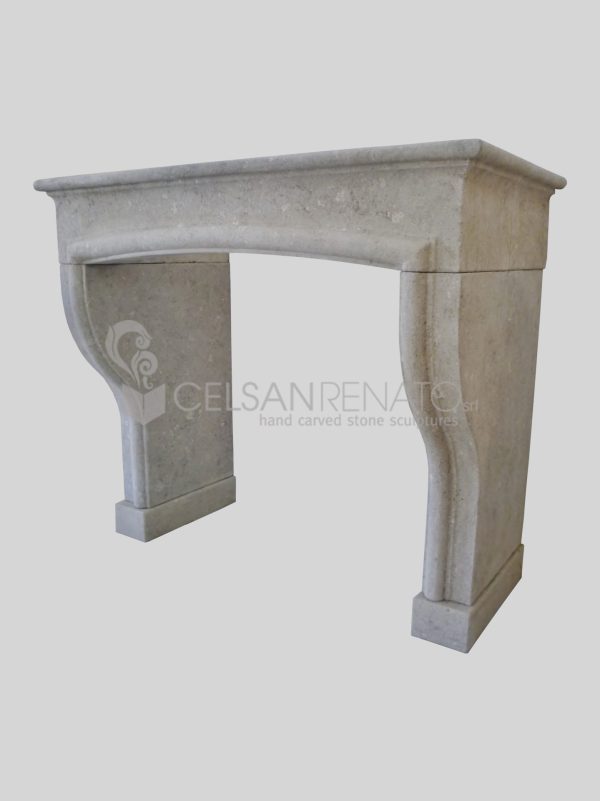 Grey Vicenza Stone Curved Overhanging Jambs fireplace, Natural Finish