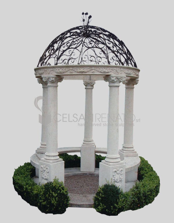 Gazebo with 5 columns decorated with festoons - Natural Finish