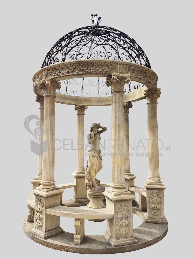 Gazebo with 6 slatted columns decorated with festoons