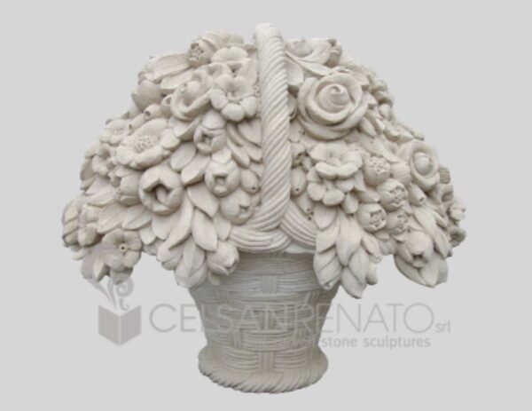 Large flower basket in Pietra Leccese - Natural Finish