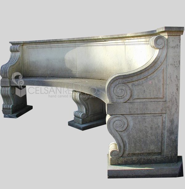 Curved Neoclassical Bench - Vicenza Stone 1180-P