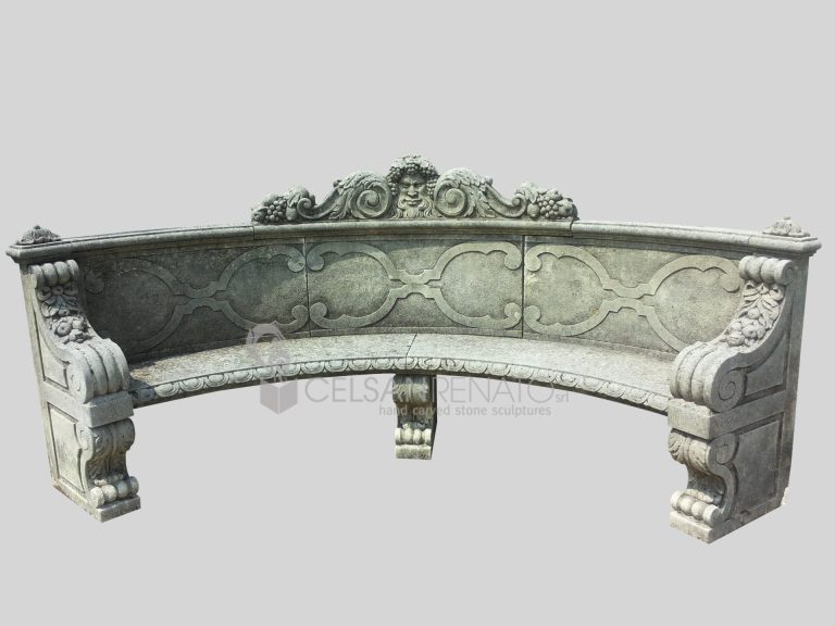 Curved Stone Bench with Central Frieze - Vicenza Stone 402-P