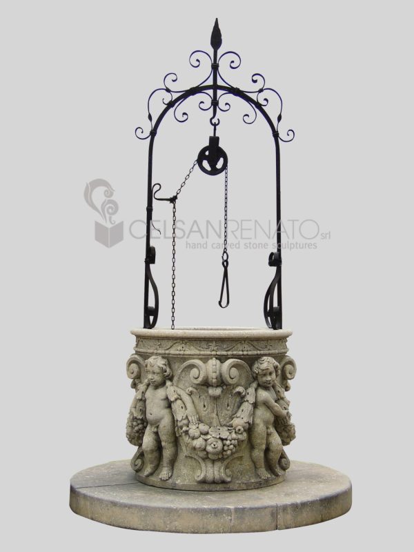 Baroque well with putti - Vicenza Stone 10-4