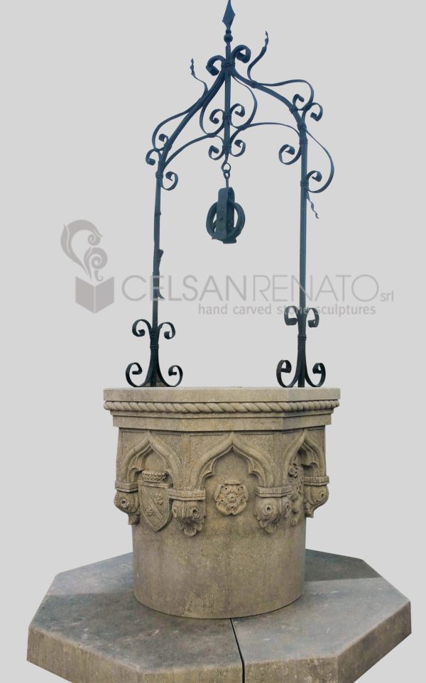 Octagonal well with Gothic decoration - Vicenza Stone 10-80