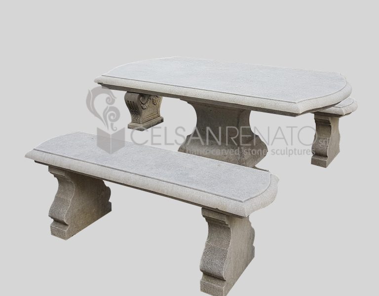 Shaped Table and Benches - Vicenza Stone SET TA-05