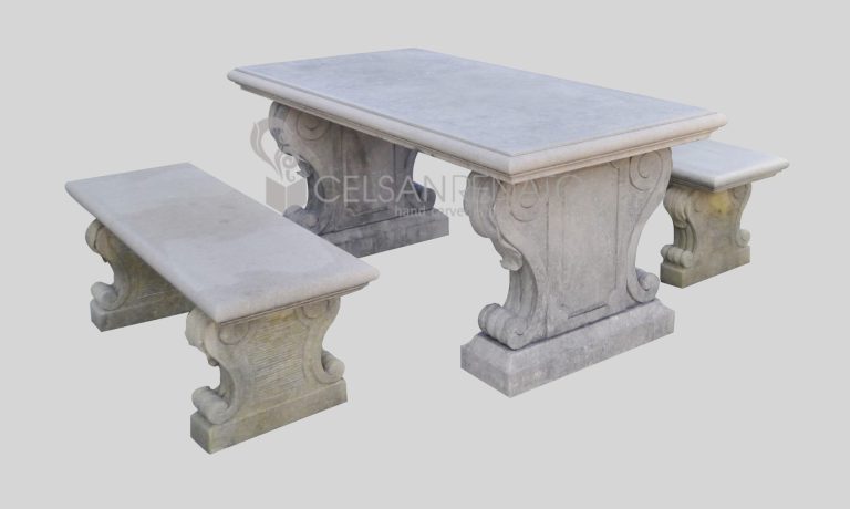 Rectangular table and benches - Vicenza Stone SET PA-20